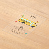 Yellow School Bus Kids Birthday Party アクリル招待状 (レイダウン)