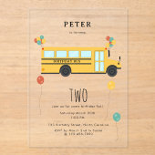 Yellow School Bus Kids Birthday Party アクリル招待状 (正面)