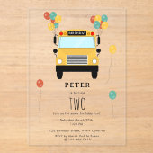 Yellow School Bus Kids Birthday Party アクリル招待状 (正面)