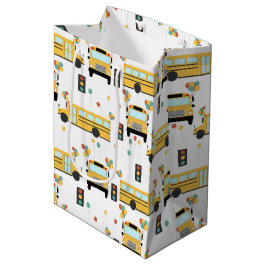 Yellow School Bus Kids Birthday Party ミディアムペーパーバッグ
