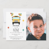 Yellow School Bus Kids Birthday Party Custom Photo 招待状 (正面)