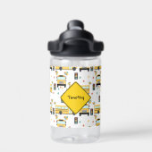 Yellow School Bus Party Kids Custom Name ウォーターボトル (背面)