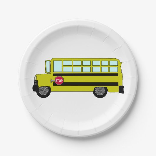 Yellow School Bus with Stop Sign ペーパープレート (正面)