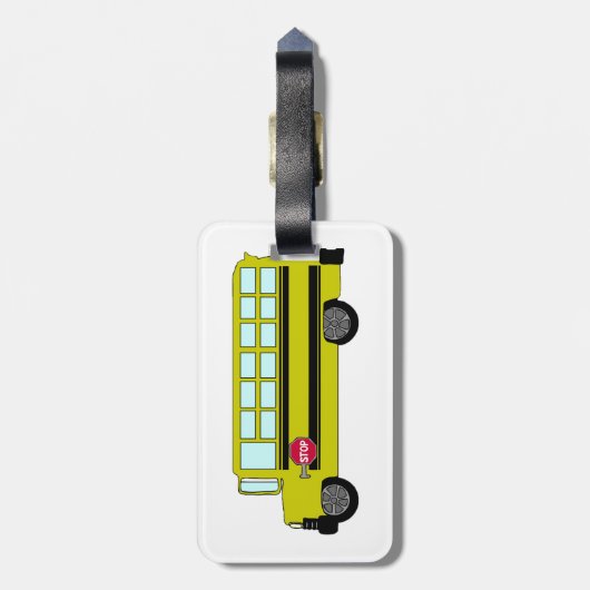 Yellow School Bus with Stop Sign ラゲッジタグ (裏面縦)