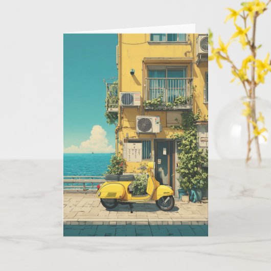 Yellow Scooter by Seaside カード (黄色い花)