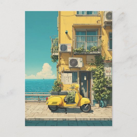 Yellow Scooter by Seaside ポストカード (正面)