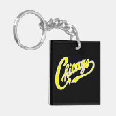 Yellow ScriptのChicago文字BLK Keychain キーホルダー (正面左)