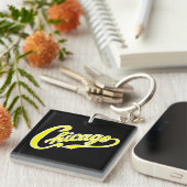 Yellow ScriptのChicago文字BLK Keychain キーホルダー (正面右)