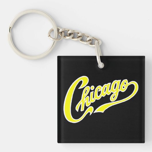 Yellow ScriptのChicago文字BLK Keychain キーホルダー (正面)