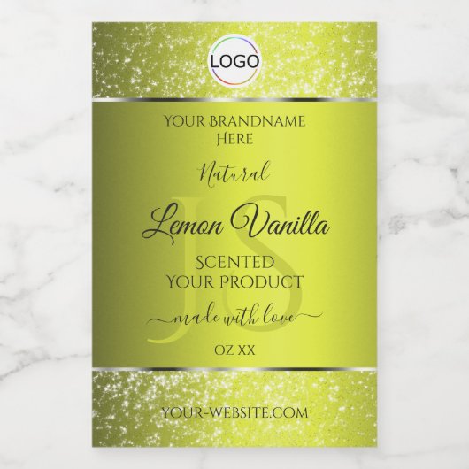 Yellow Silver Logo Initials Glitter Product Labels フードラベル (シングルラベル)
