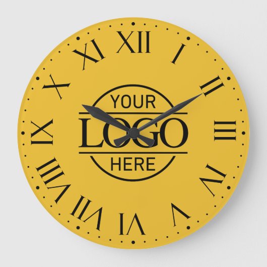 Yellow Simple Branded Company Business Logo Custom ラージ壁時計 (正面)