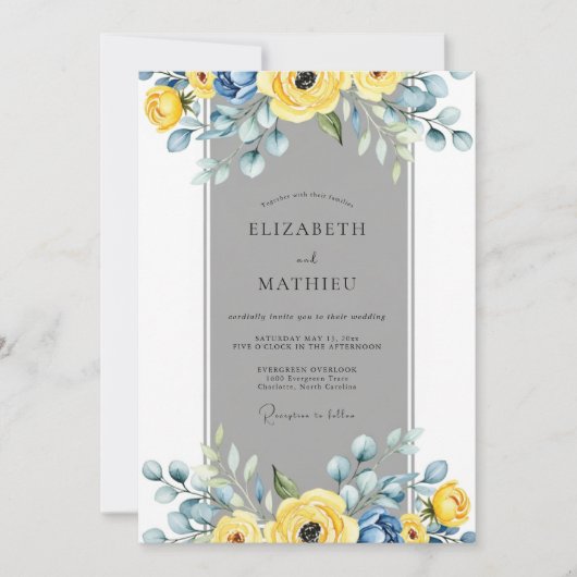 Yellow Slate Gray Elegant Spring Wedding 招待状 (正面)