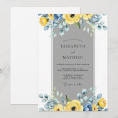Yellow Slate Gray Elegant Spring Wedding 招待状 (正面/裏面)