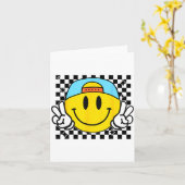 Yellow Smile Face Cute Checkered Peace Smiling Hap カード (黄色い花)