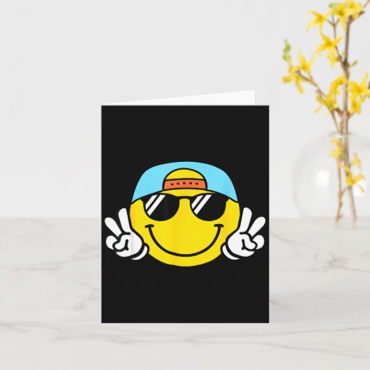 Yellow Smile Face Cute Checkered Peace Smiling Hap カード (黄色い花)