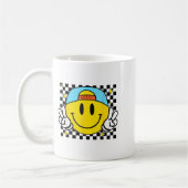Yellow Smile Face Cute Checkered Peace Smiling Hap コーヒーマグカップ (左)