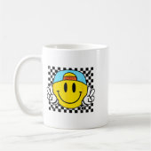 Yellow Smile Face Cute Checkered Peace Smiling Hap コーヒーマグカップ (左)