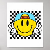 Yellow Smile Face Cute Checkered Peace Smiling Hap ポスター (正面)