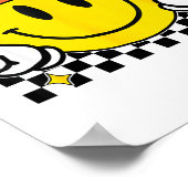 Yellow Smile Face Cute Checkered Peace Smiling Hap ポスター (角)