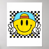 Yellow Smile Face Cute Checkered Peace Smiling Hap ポスター (正面)