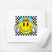 Yellow Smile Face Cute Checkered Peace Smiling Hap マウスパッド (マウス)