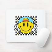 Yellow Smile Face Cute Checkered Peace Smiling Hap マウスパッド (マウス)