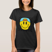 Yellow Smile Face Cute Checkered Peace Smiling Hap Tシャツ (正面)