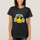 Yellow Smile Face Cute Checkered Peace Smiling Hap Tシャツ (正面)
