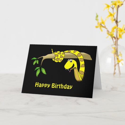 Yellow Snake in a Tree Reptile誕生日 カード (黄色い花)