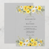Yellow Sophisticated Floral Wedding 招待状 (正面/裏面)