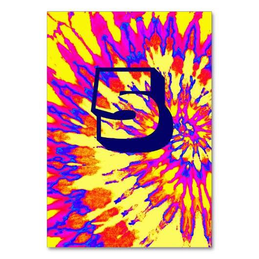 Yellow Spiral Tie Dye Wedding Table Five テーブルナンバー (正面)