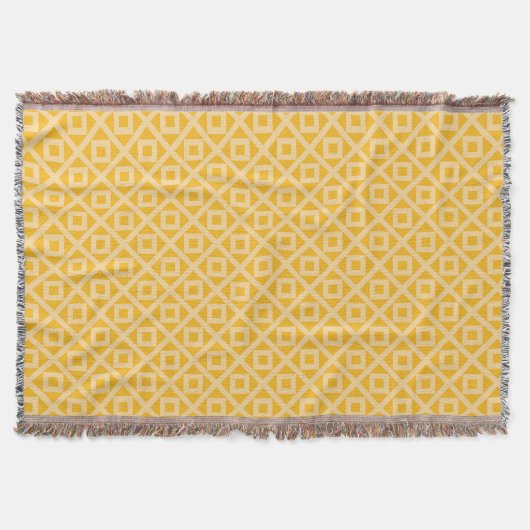 Yellow Square And Diamonds Pattern Throw Blanket スローブランケット (正面)