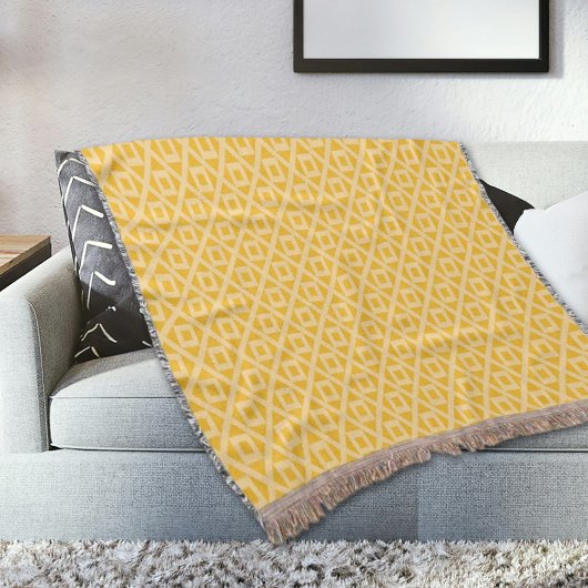 Yellow Square And Diamonds Pattern Throw Blanket スローブランケット