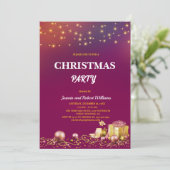 yellow String Lights Purple Christmas Party  招待状 (スタンド正面)