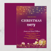 yellow String Lights Purple Christmas Party  招待状 (正面/裏面)