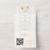 Yellow Stripe Crest Bow Monogram Spring Wedding オールインワン招待状 (内側)