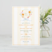 Yellow Stripe Floral Crest Spring Monogram Wedding 招待状 (スタンド正面)