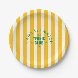 Yellow Stripe Game Set Match Après Tennis Club ペーパープレート