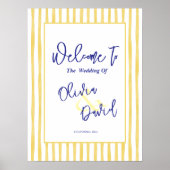 Yellow Stripe Hand Drawn Welcome Wedding ポスター (正面)