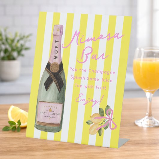 Yellow Stripe Italian Lemon Shower Mimosa Bar 台座サイン