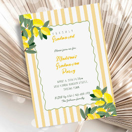 Yellow Stripe Lemon Graduation Party Invitation 招待状