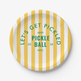 Yellow Stripe Let's Get Pickled Après Pickleball ペーパープレート