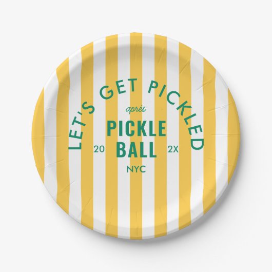 Yellow Stripe Let's Get Pickled Après Pickleball ペーパープレート (正面)