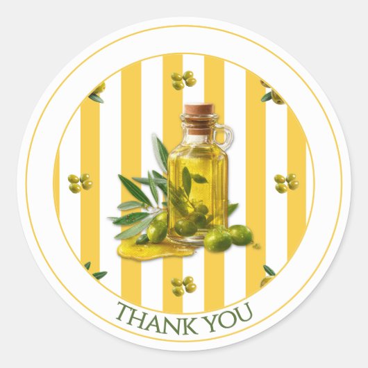 Yellow Stripe Pattern Olive Oil Thank You ラウンドシール (正面)