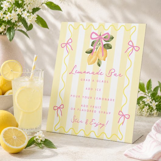 Yellow Stripe Pink Bow Lemonade Bar  台座サイン