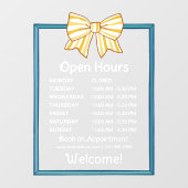 Yellow Striped Bow Blue Frame Open Hours Number ウィンドウサイン (シート)