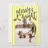 Yellow Striped Merry & Bright Christmas Photo シーズンカード (正面)