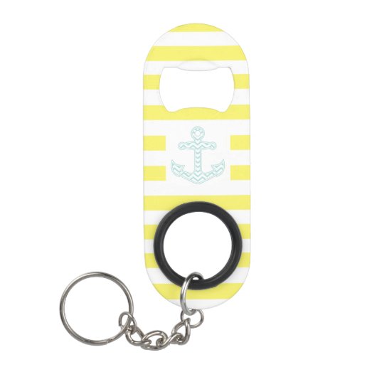 Yellow Striped Nautical Anchor キーホルダー栓抜き (正面)