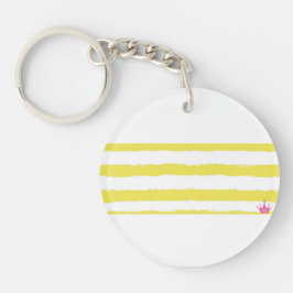 Yellow stripes and a pink crown Acrylic Keychain キーホルダー