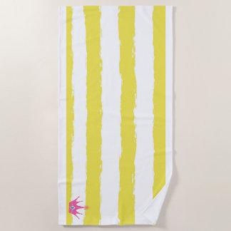 Yellow stripes and a pink crown Beach Towel ビーチタオル